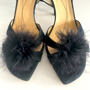 Kate Spade New York black feather heeled sandals
